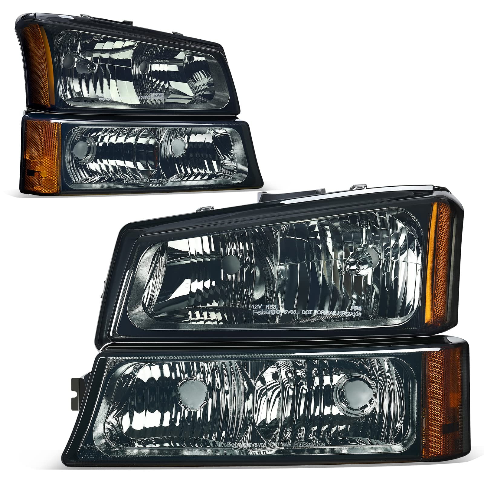 RVNI For 2003-2006 Chevy Silverado Avalance 1500 2500 3500 Smoke Headlights Assembly