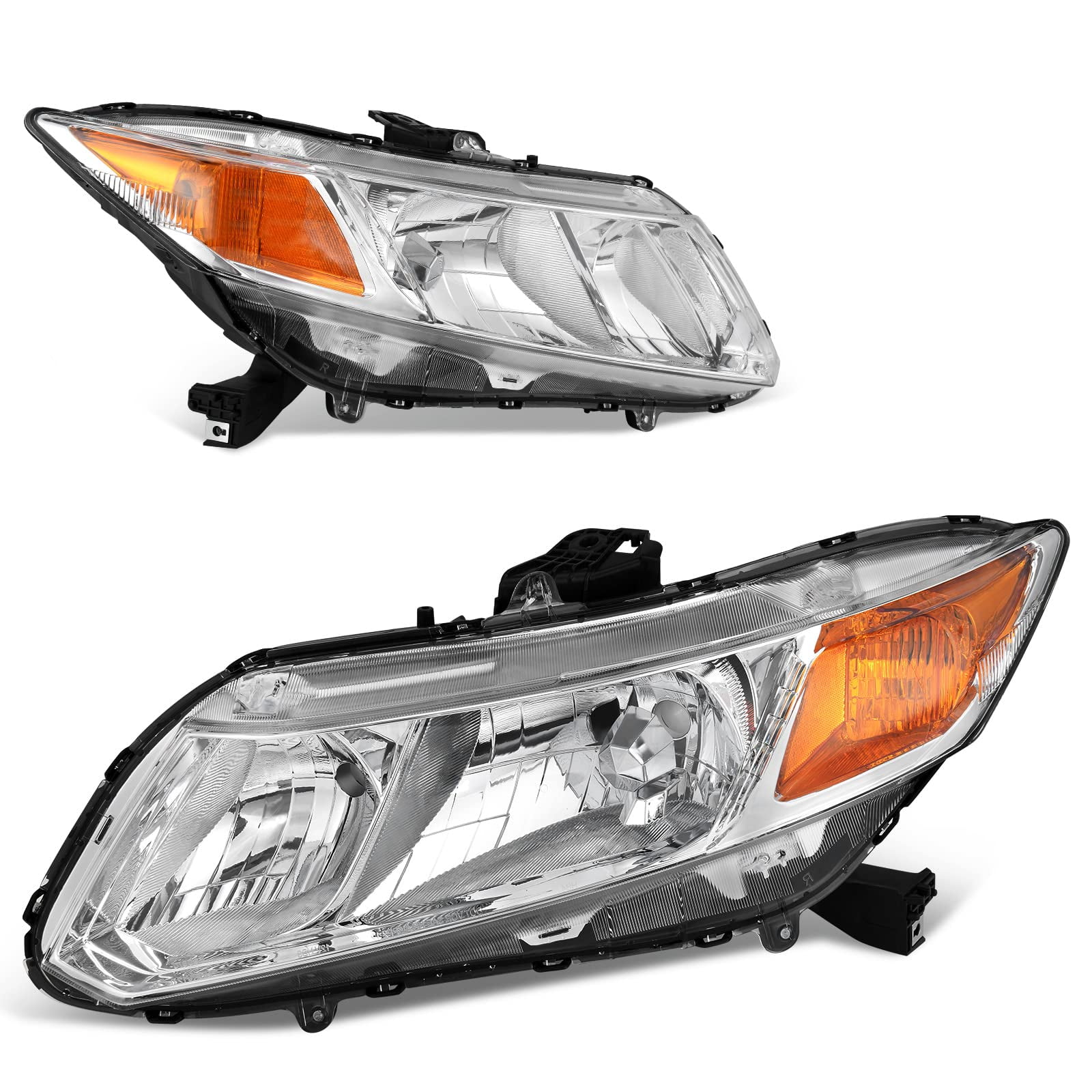 RVNI For 2012-2015 Honda Civic Sedan 4-Door 4Dr Chrome Headlights Amber Corner Lamps