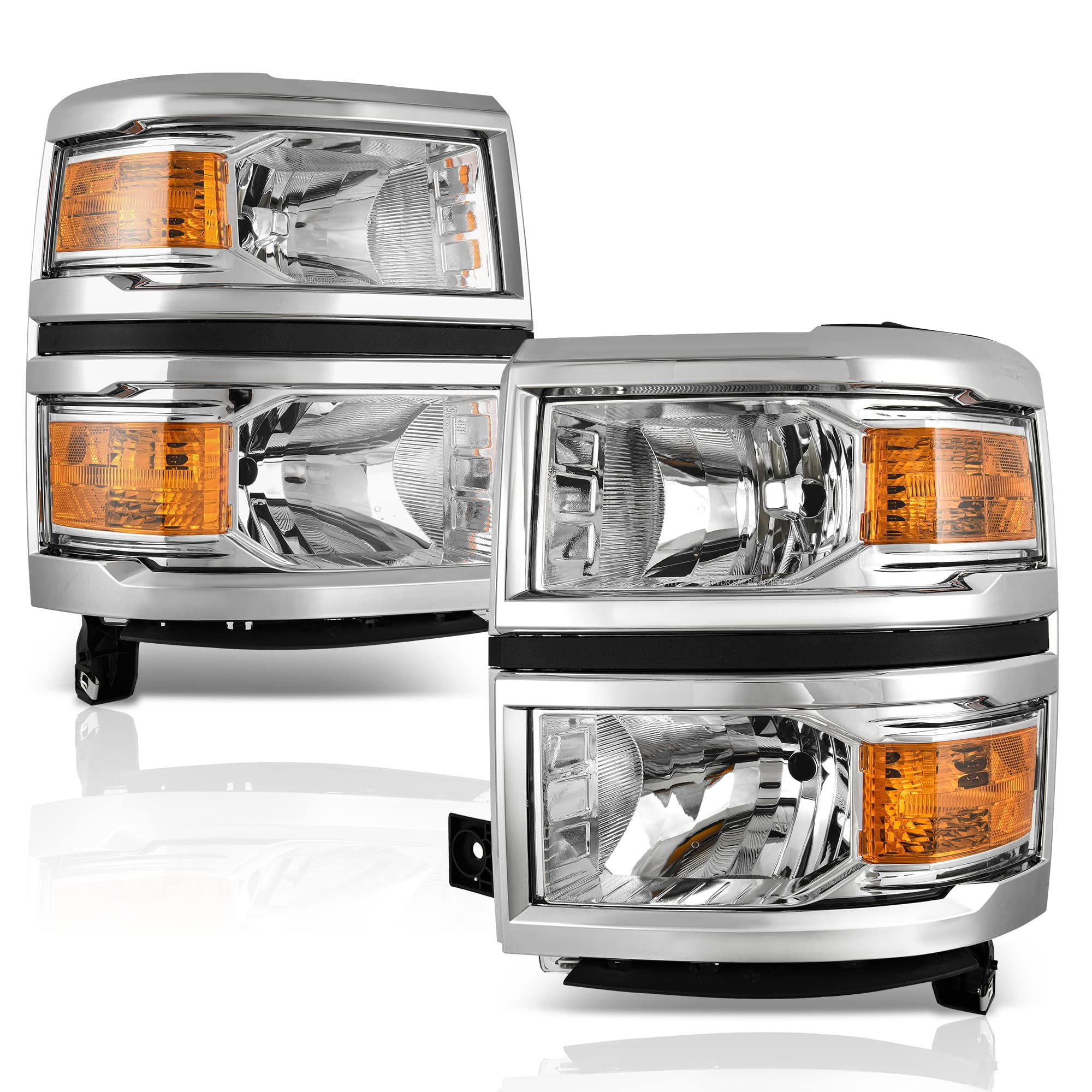 RVNI For 2014-2015 Chevy Silverado 1500 Chrome Amber Corner Headlights Headlamps