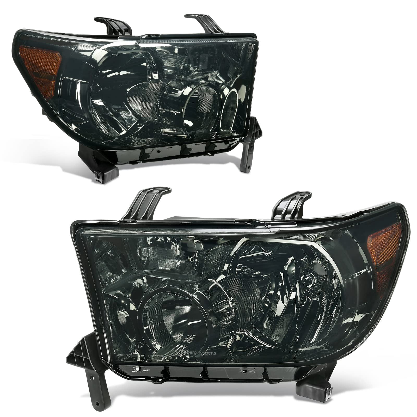 RVNI Headlight Assembly For 07-13 Toyota Tundra 08-17 Sequoia Black Smoke Lens Lamps