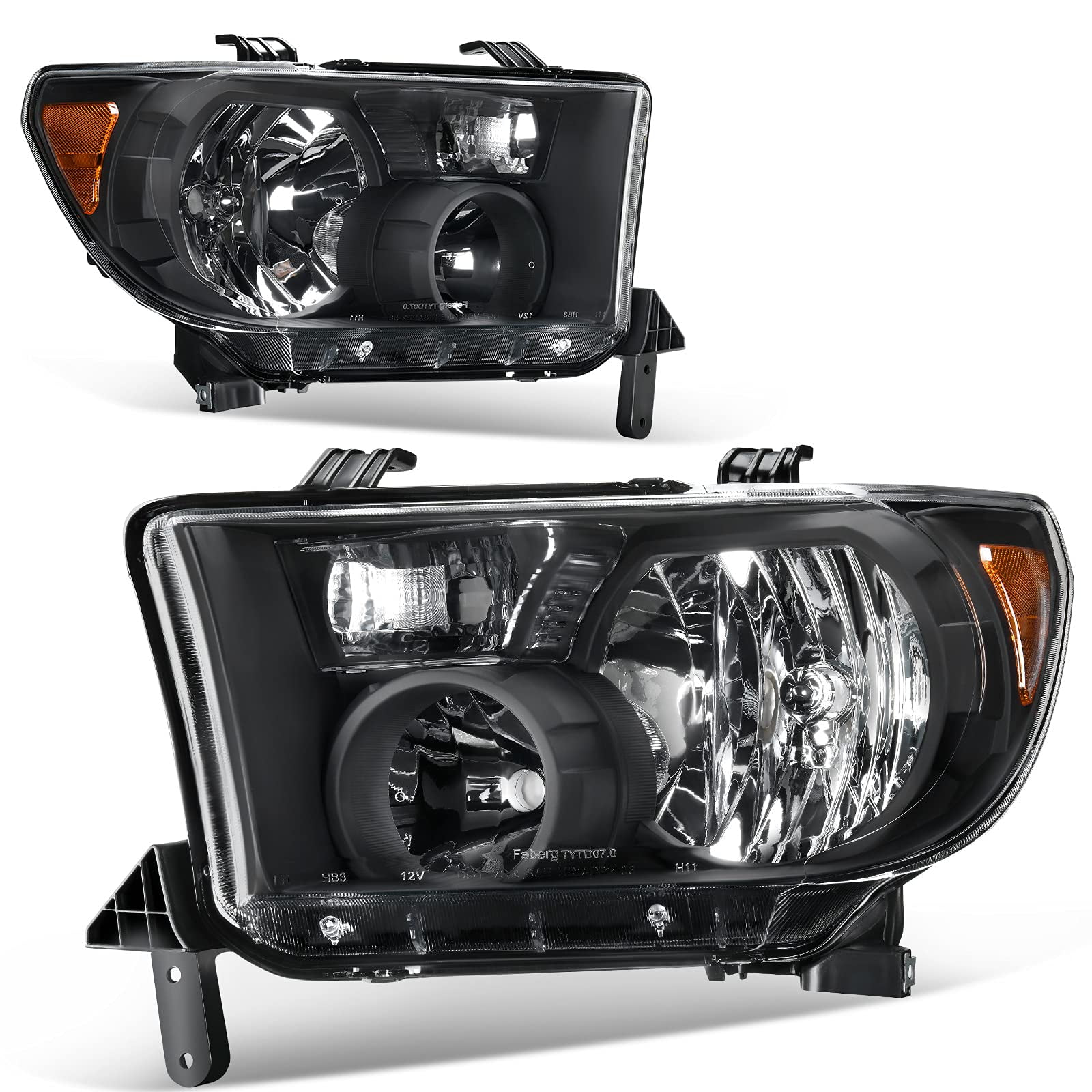 RVNI Headlight Assembly for 2007-2013 Toyota Tundra 08-17 Sequoia Black / Amber Lamps
