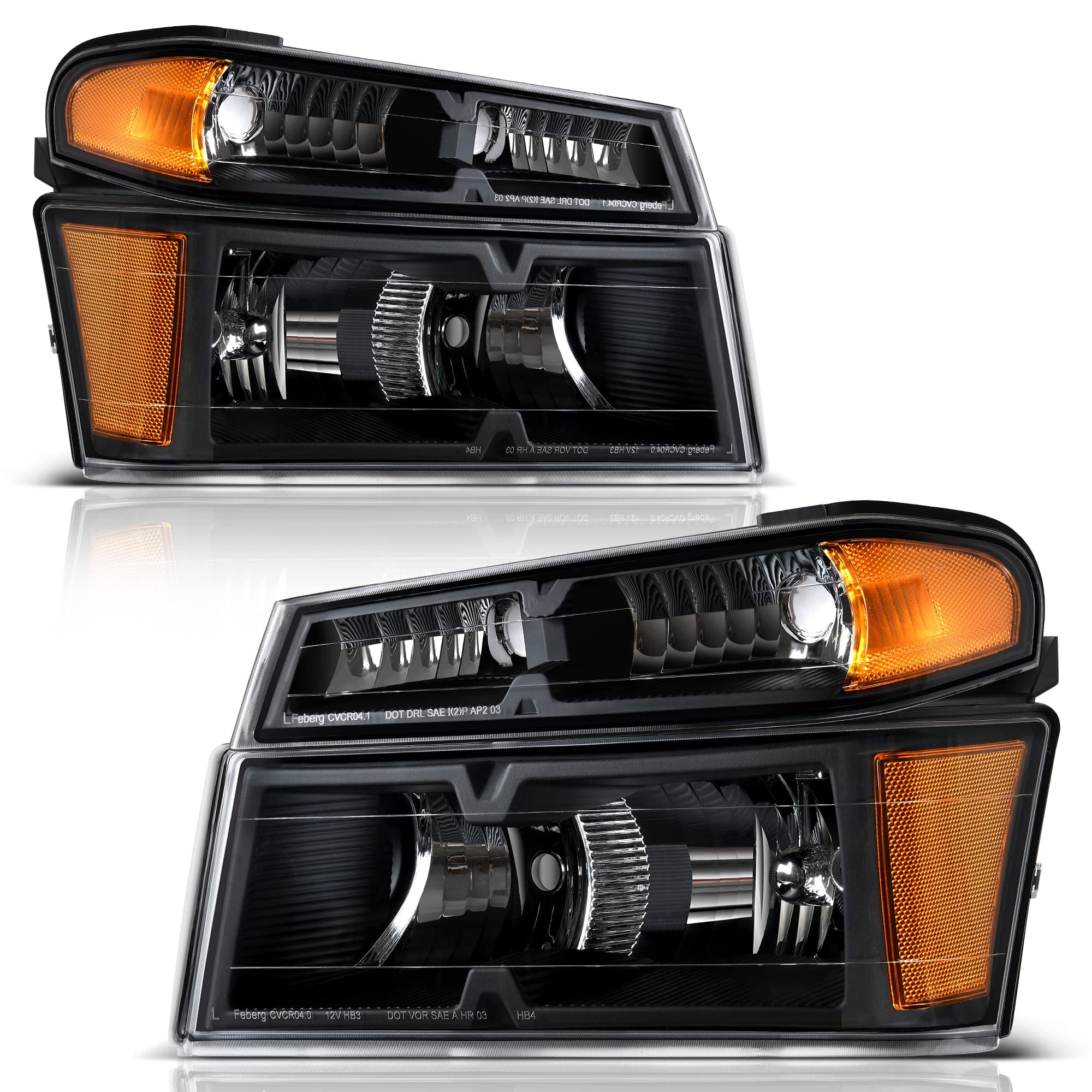 RVNI Headlights Assembly+ Bumper Lamps For 2004-2012 Black Chevy Colorado GMC Canyon