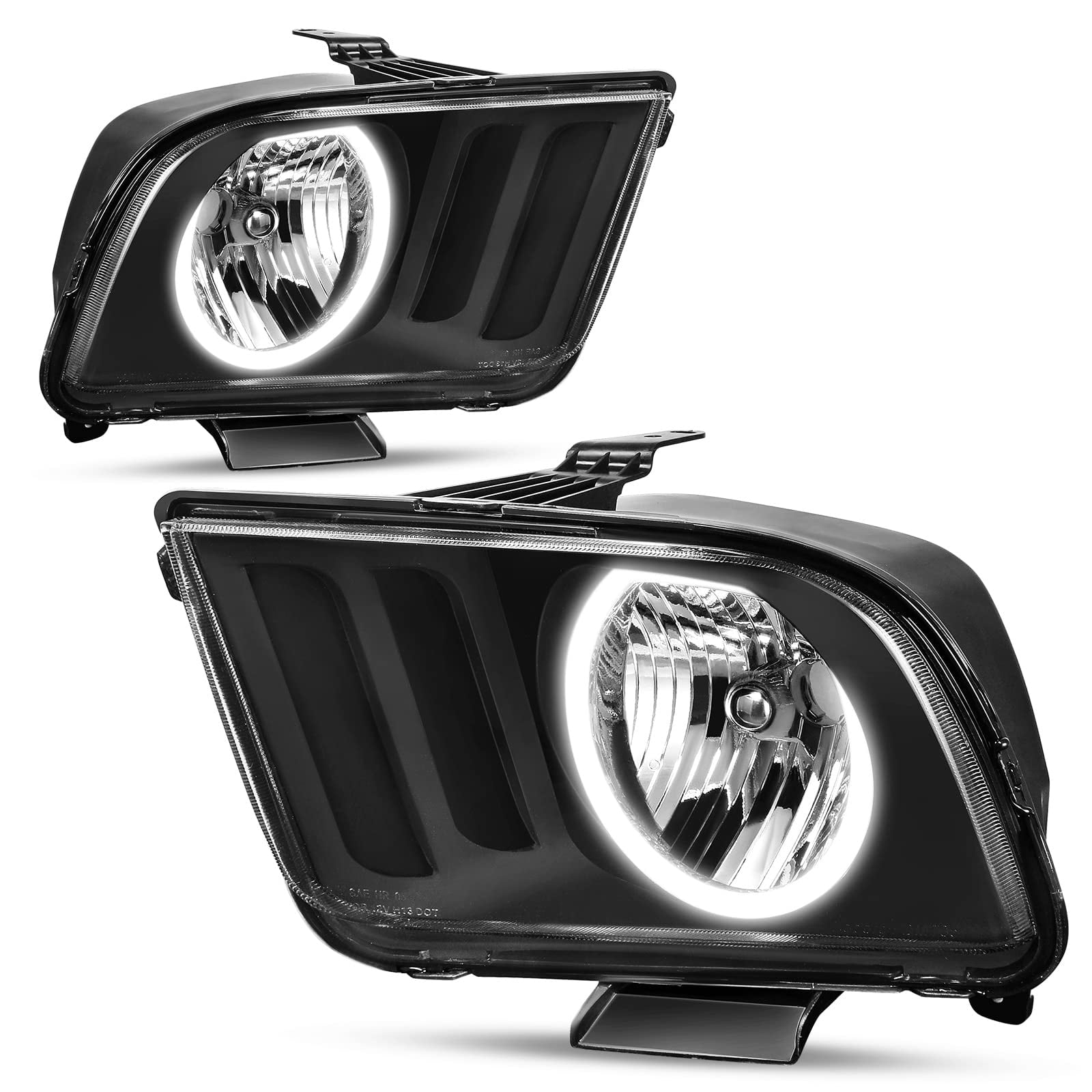 RVNI Headlights Assembly Fit For 05-09 Ford Mustang Clear /Black LED DRL Halo Pair