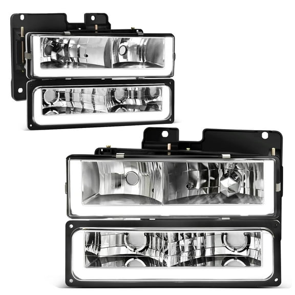 RVNI LED DRL Headlights + Bumper Lamps For 90-99 Chevy C/K GMC C/K 1500 95-99 Tahoe