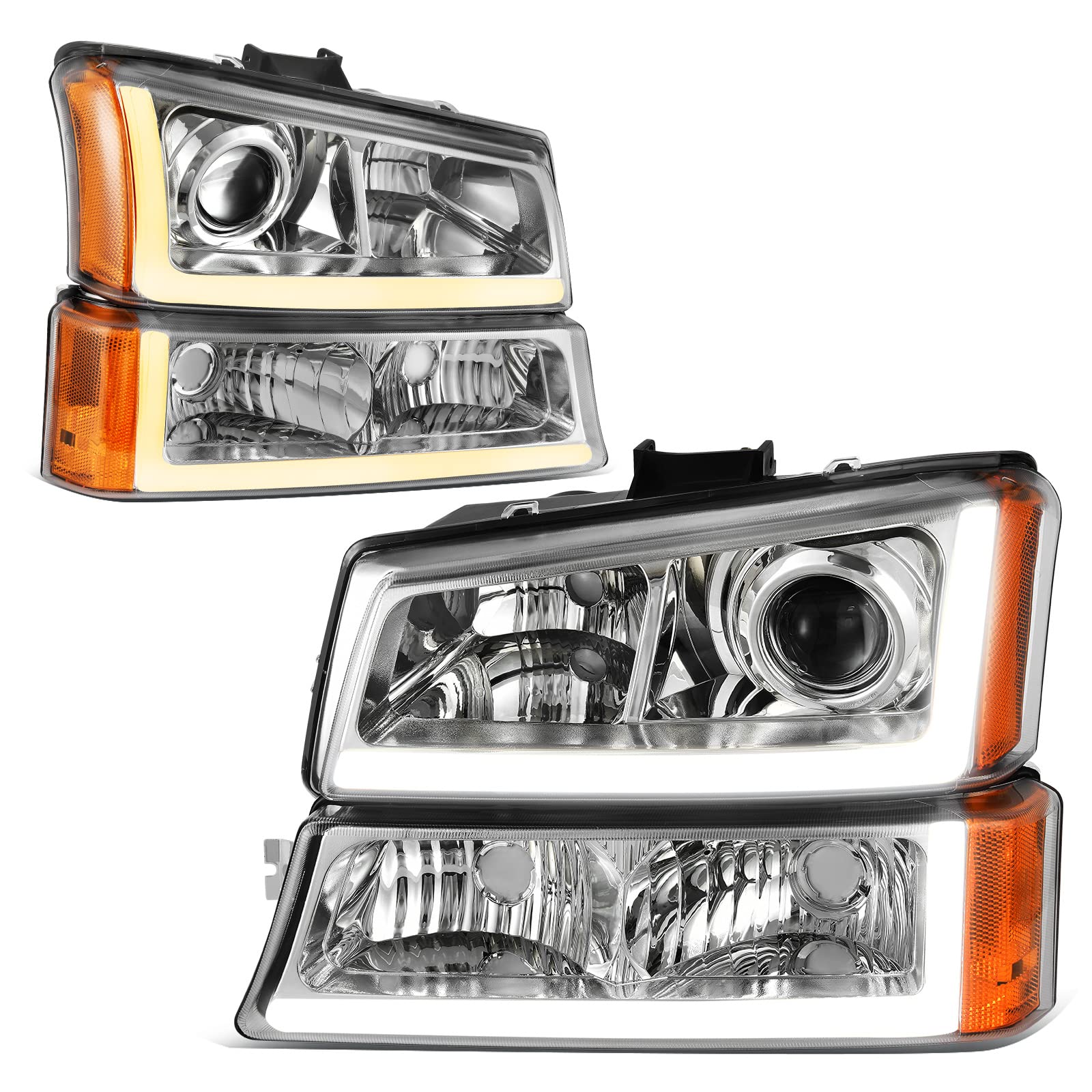 RVNI LED DRL Projector Headlights Sequential Turn Signal For 03-06 Chevy Silverado