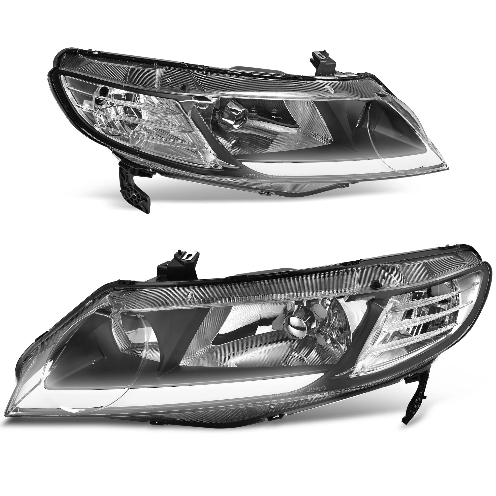 RVNI LED Strip Headlights Fits For 2006-2011 Honda Civic 4Dr Sedan Lamps Left+Right
