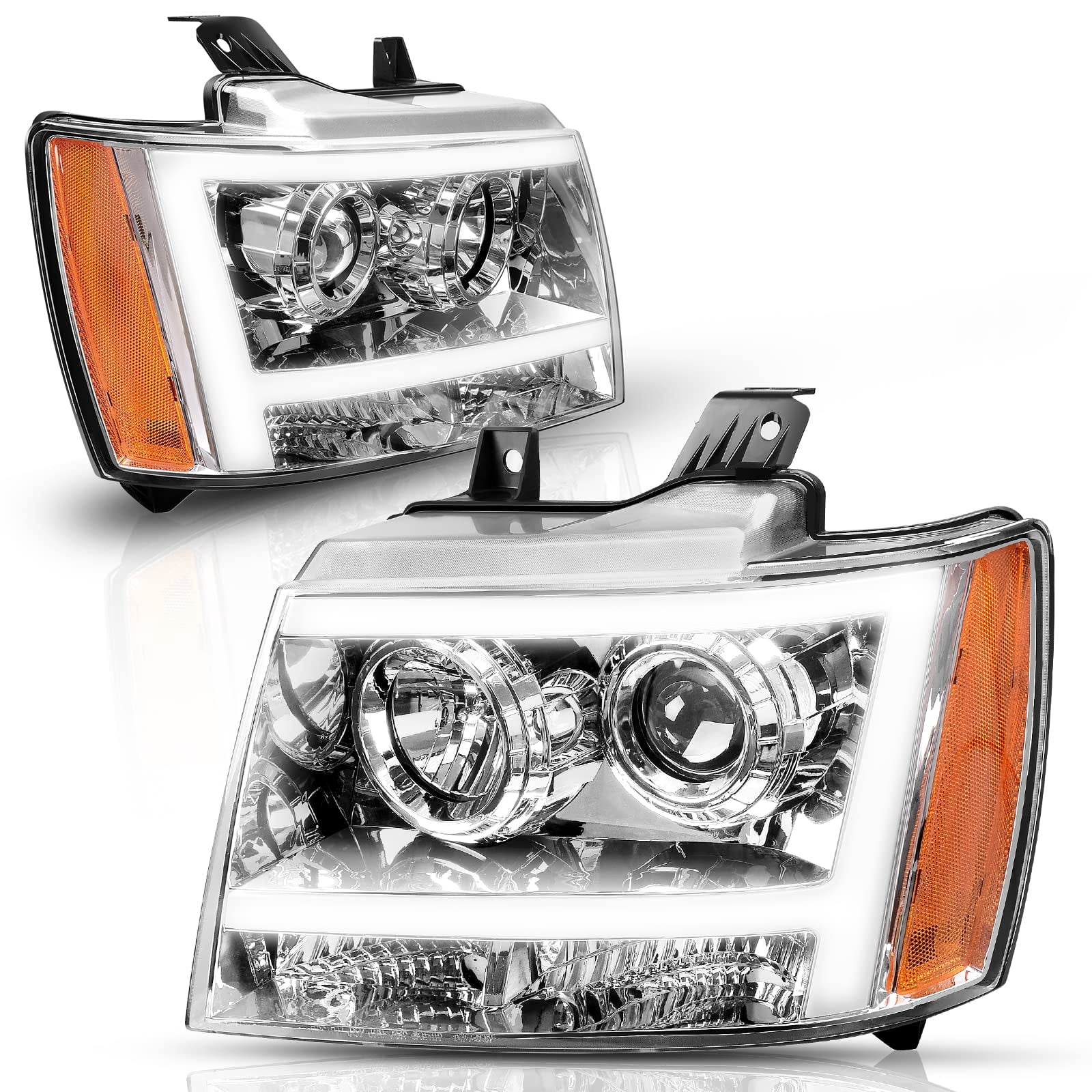 RVNI LED Tube DRL Projector Headlights For 2007-2014 Chevy Tahoe Suburban Avalanche