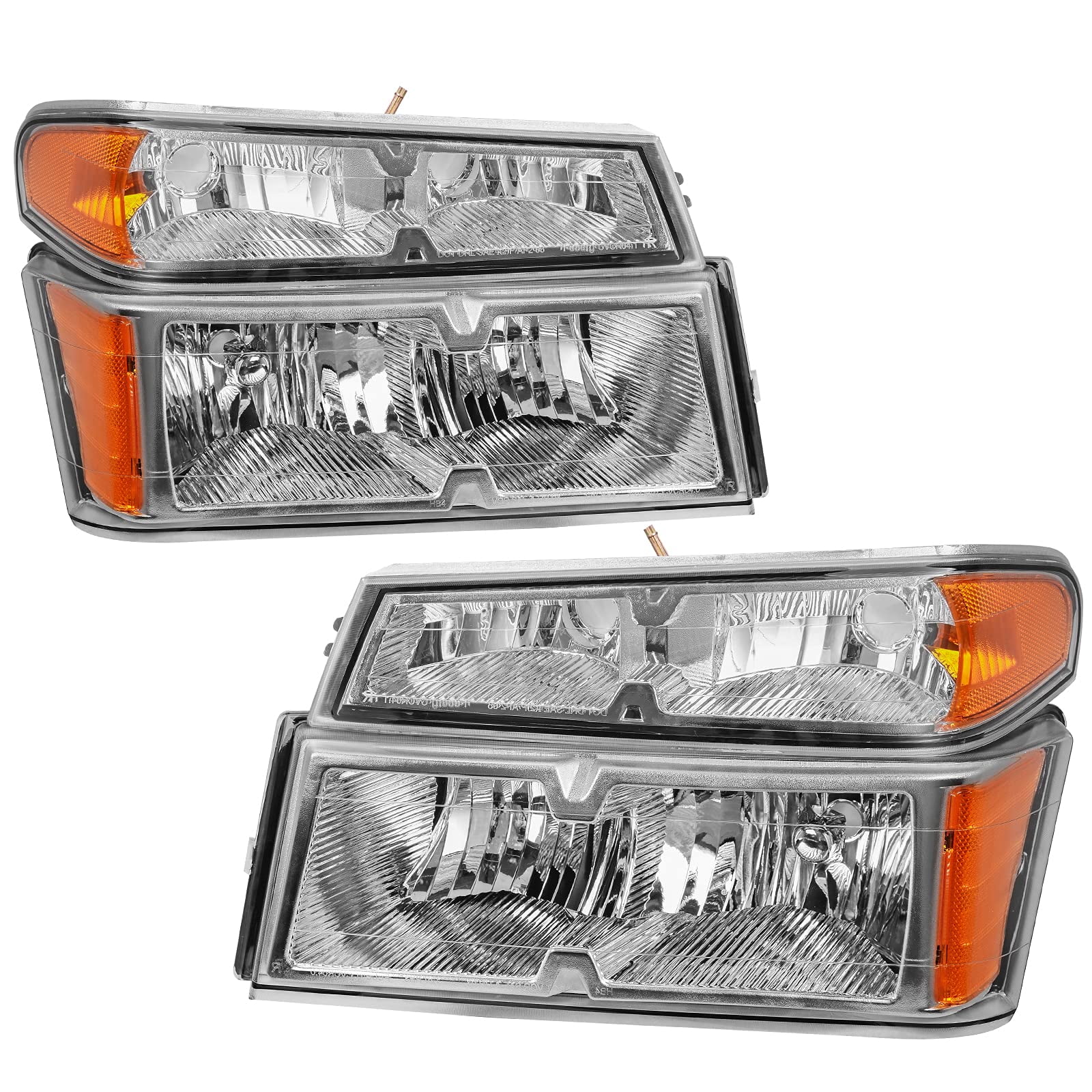 RVNI Pair Chrome Amber Side Headlights For 2004-2012 Chevy Colorado Headlamps Set