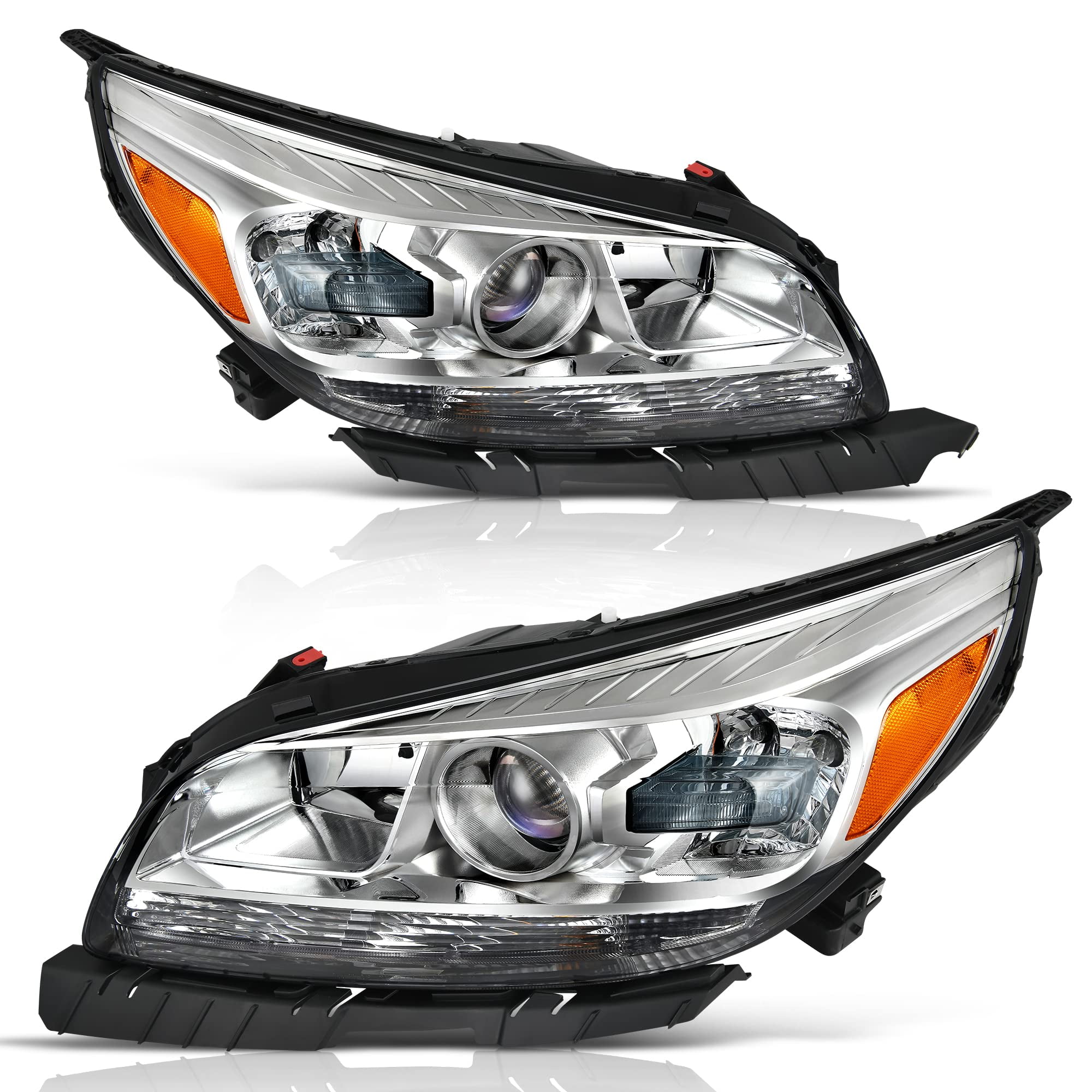 RVNI Projector Headlights Assembly w/ Bulb for 2013-2015 Chevy Malibu Chrome Headlamp