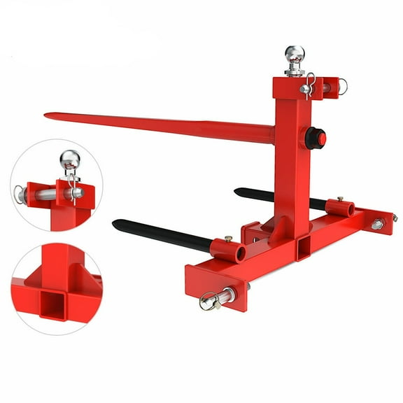 RVNI Tractor Attachments 3 Point Hay Bale Spear Trailer Hitch Receiver Cat 1 Tractor Lift Capacity 3000lb With Gooseneck Ball