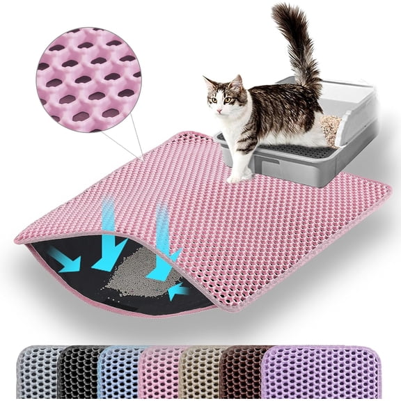 RVOV Double Layer Cat Litter Mat, Honeycomb Catcher Trapping Mat, Non Slip Waterproof Urine Proof Kitty Litter Rug for Floor, Easy Clean Reusable Cat Supplies