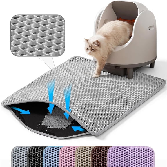 RVOV Double Layer Cat Litter Mat, Honeycomb Catcher Trapping Mat, Non Slip Waterproof Urine Proof Kitty Litter Rug for Floor, Easy Clean Reusable Cat Supplies