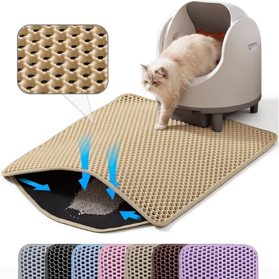 RVOV Double Layer Cat Litter Mat, Honeycomb Catcher Trapping Mat, Non Slip Waterproof Urine Proof Kitty Litter Rug for Floor, Easy Clean Reusable Cat Supplies