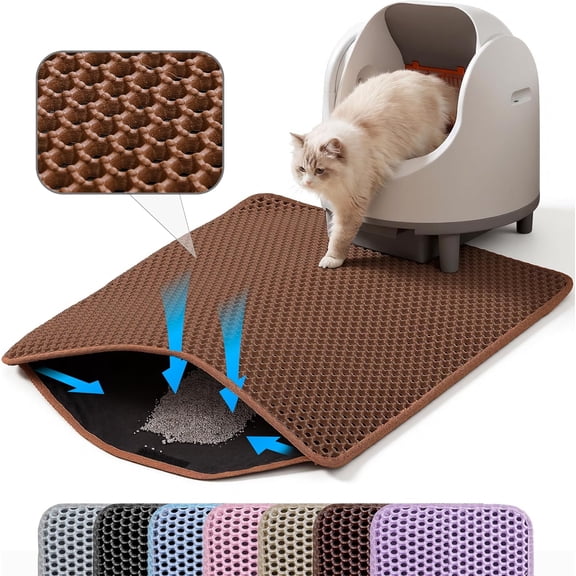 RVOV Double Layer Cat Litter Mat, Honeycomb Catcher Trapping Mat, Non Slip Waterproof Urine Proof Kitty Litter Rug for Floor, Easy Clean Reusable Cat Supplies