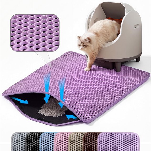 RVOV Double Layer Cat Litter Mat, Honeycomb Catcher Trapping Mat, Non Slip Waterproof Urine Proof Kitty Litter Rug for Floor, Easy Clean Reusable Cat Supplies