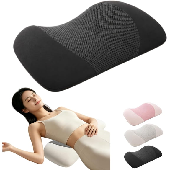 RVOV Memory Foam Lumbar Support Pillow for Bed, Ergonomic Contoured Back Cushion for Side, Back & Stomach Sleepers, Lower Back Pain Relief, Breathable Removable Cover (Gray)