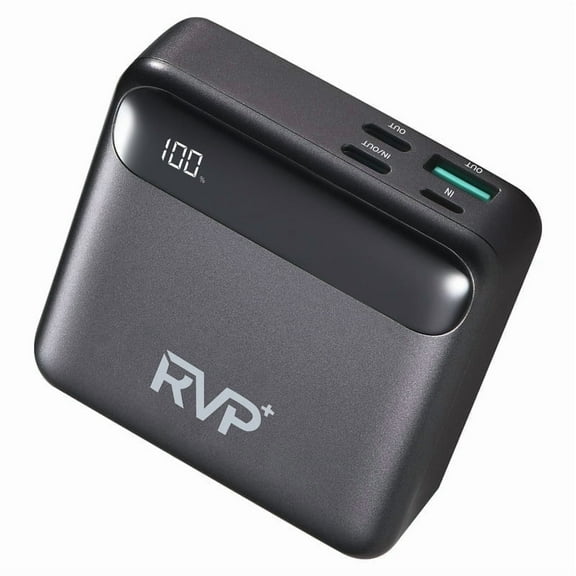 RVP 10,000mAh Portable Charger Black | Fast Charging Power Bank with USB-A, Lightning & Dual USB-C Ports