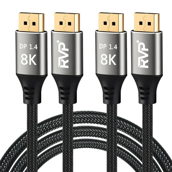 RVP+ 8K DisplayPort Cable DP to DP1.4 Cable (32.4Gbps, 2Pack), Supports 8K at 60Hz and 4K at 144Hz, Ultra Slim Flexible - Grey (RVP-DP100-BK-3FT-2)