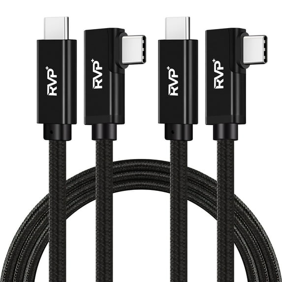 RVP+ 90 Degree USB C to USB C Cable (20Gbps, 2Pack), 100W Right Angle USB C Charger, 4K Video Output with E-Marker for Thunderbolt 4/3 - Black (RVP-C103-BK-6FT-2)