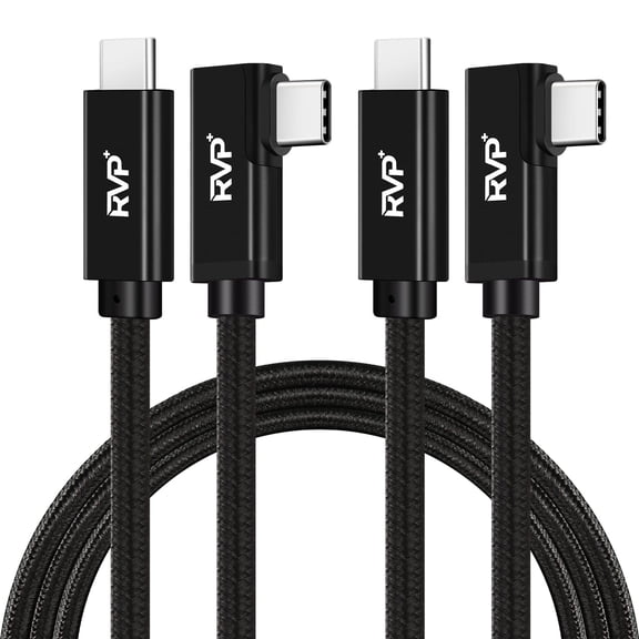 RVP+ 90 Degree USB C to USB C Cable 9ft Black 90 Degree USB C to USB C Cable Black 2 Pack