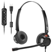 RVP+ Stereo USB Headset with Environmental Noise Cancelation ENC, Wired Headset with Mic, Call Center Headset for Laptop Computer - Black RVP-HS101-2