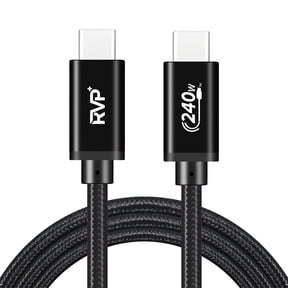 RVP+ USB C 2.0 to USB C Data Cable (2Pack, 100W), Nylon Braided 48V 5A USB C Fast Charging Cable, TPE Jacket - Black