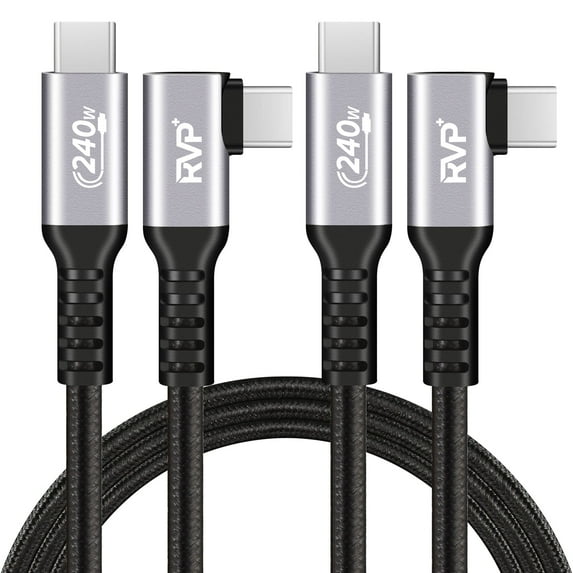 RVP+ USB C Cable 90 Degree (2Pack, 240W), Type C to Type C Cable, PD 3.1 Fast Charging Cable Up Down Angle - Grey (RVP-C101-BK-6FT-2)