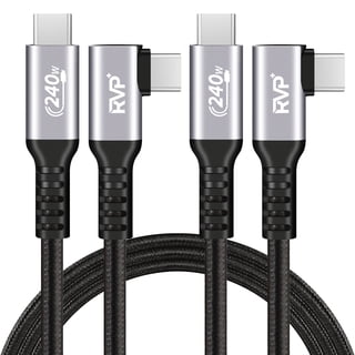 RVP+ USB C Cable 90 Degree (2Pack, 240W), Type C to Type C Cable, PD 3.1 Fast Charging Cable Up Down Angle - Grey (RVP-C101-BK-6FT-2)