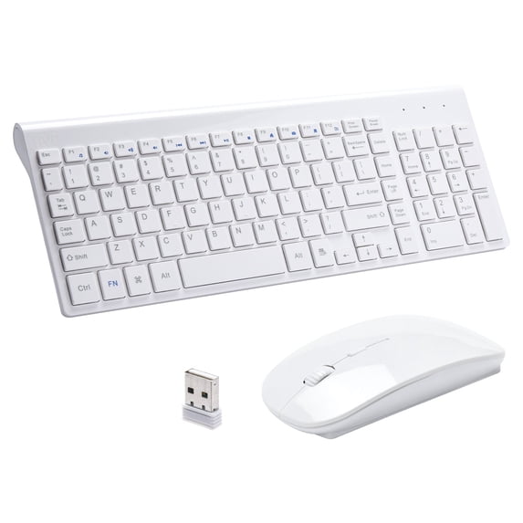 RVP+ Wireless Keyboard and Mouse Ultra Slim Combo, 2.4GHz Cordless USB Mouse and Keyboard PC Laptop Computer - White (RVP-KM100-W)