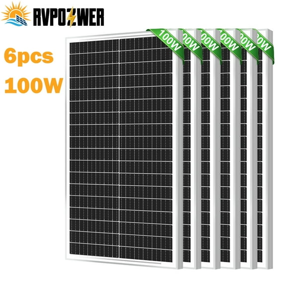 RVPOZWER 600 Watt Solar Panel, 6 Pack 100W Monocrystalline Cell High-Efficiency PV Module, 12V Solar Panels for Homes Camping RV Battery Boat Caravan and Other Off-Grid Applications (100W-6PCS)