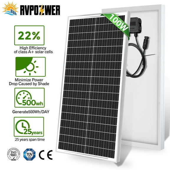 RVPOZWER 100W Solar Panel 12V Portable Monocrystalline Module Solar Panels for Home Shed RV