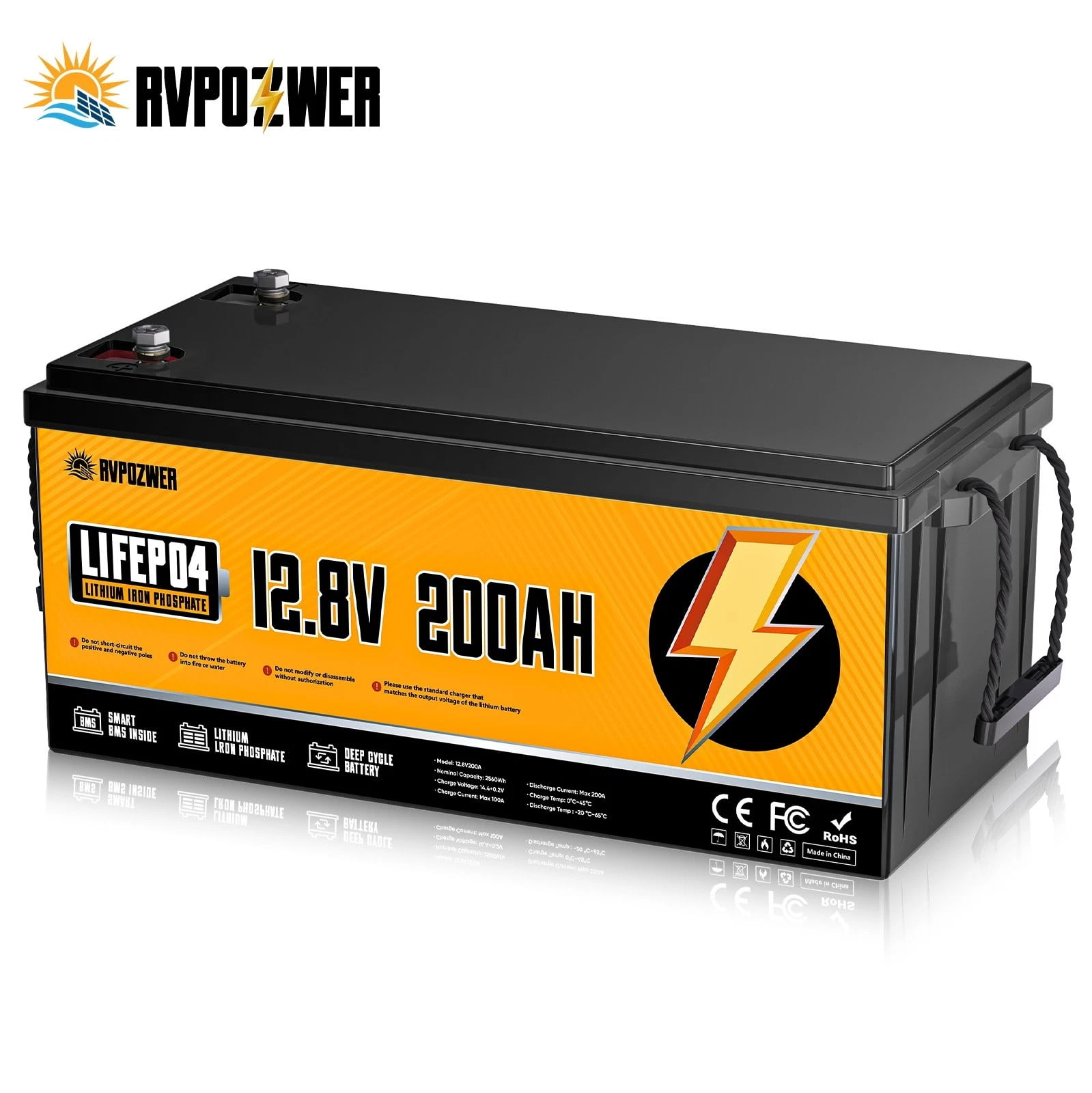 RVPOZWER 12V 200Ah LiFePO4 Lithium Battery BMS Deep Cycle for RV Marine ...