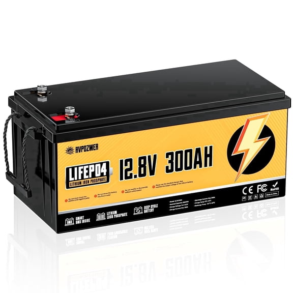 RVPOZWER 12V 300Ah LiFePO4 Lithium Battery, Deep Cycle with 200A BMS & 15000+ Cycles for RV, Boat, Marine & Solar Off-Grid Power