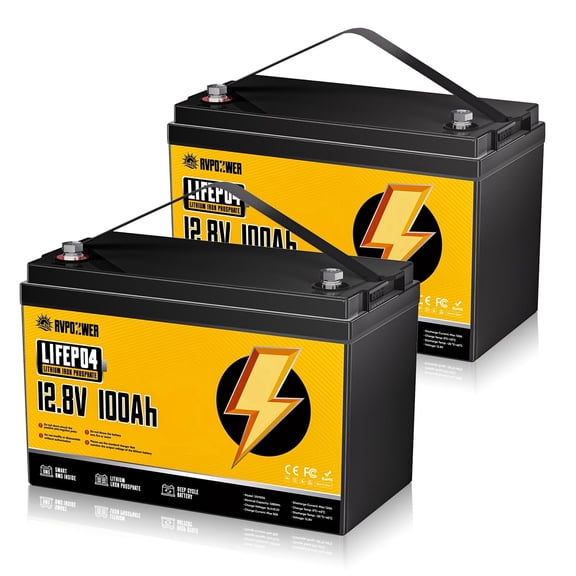 RVPOZWER 24V 100Ah LiFePO4 Battery, 120A BMS, 15000+ Deep Cycles, 2 Pack 12V 100Ah Lithium Battery for RV, Solar, Marine,Camping,Trolling Motor,off-Grid,Backup Power,Motorhome
