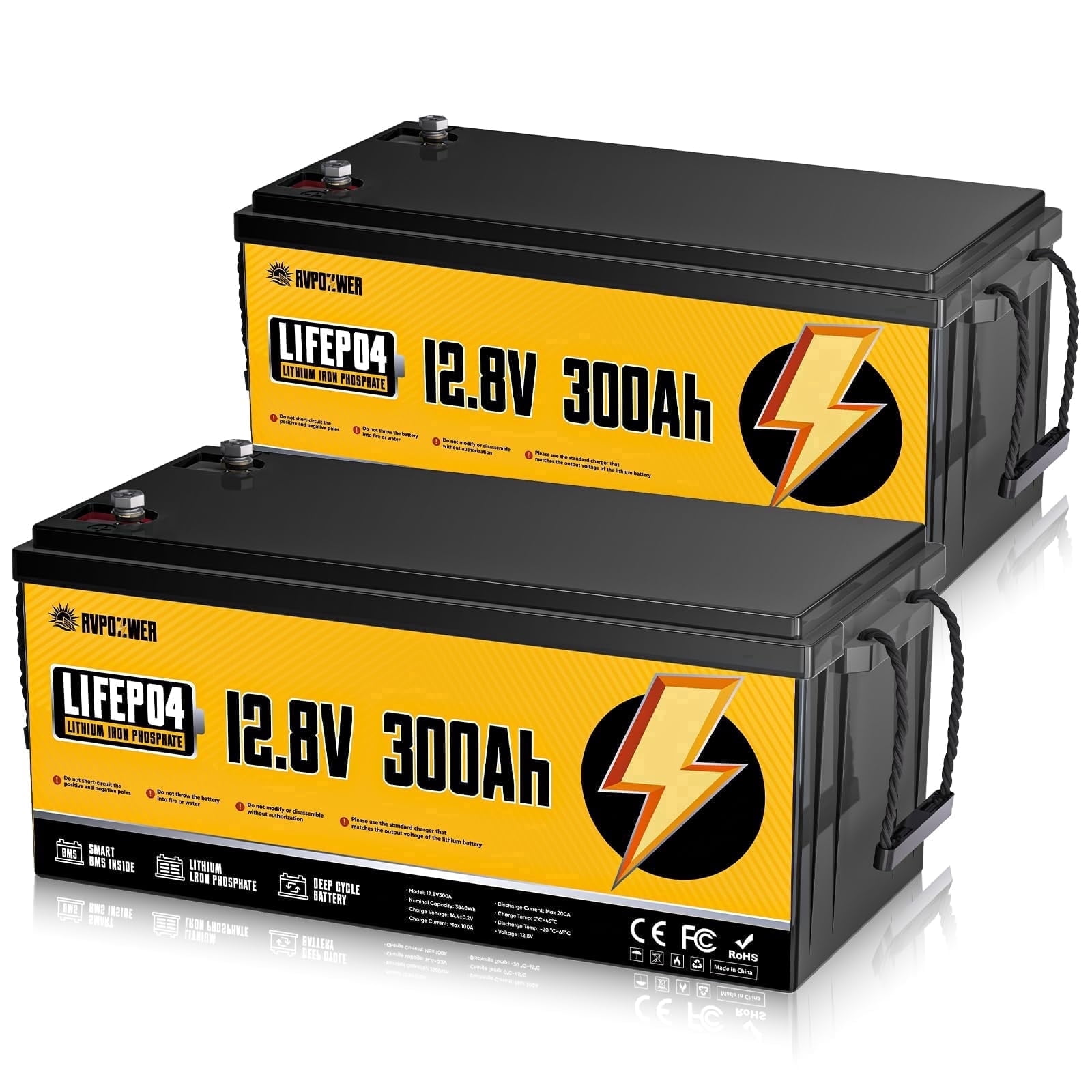 RVPOZWER 24V 300Ah LiFePO4 Lithium Battery 2Pack 12V 300Ah 15000+Cycle 200A BMS RV Solar