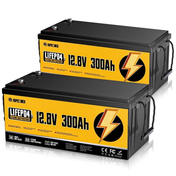 RVPOZWER 24V 300Ah LiFePO4 Lithium Battery 2Pack 12V 300Ah 15000+Cycle 200A BMS RV Solar