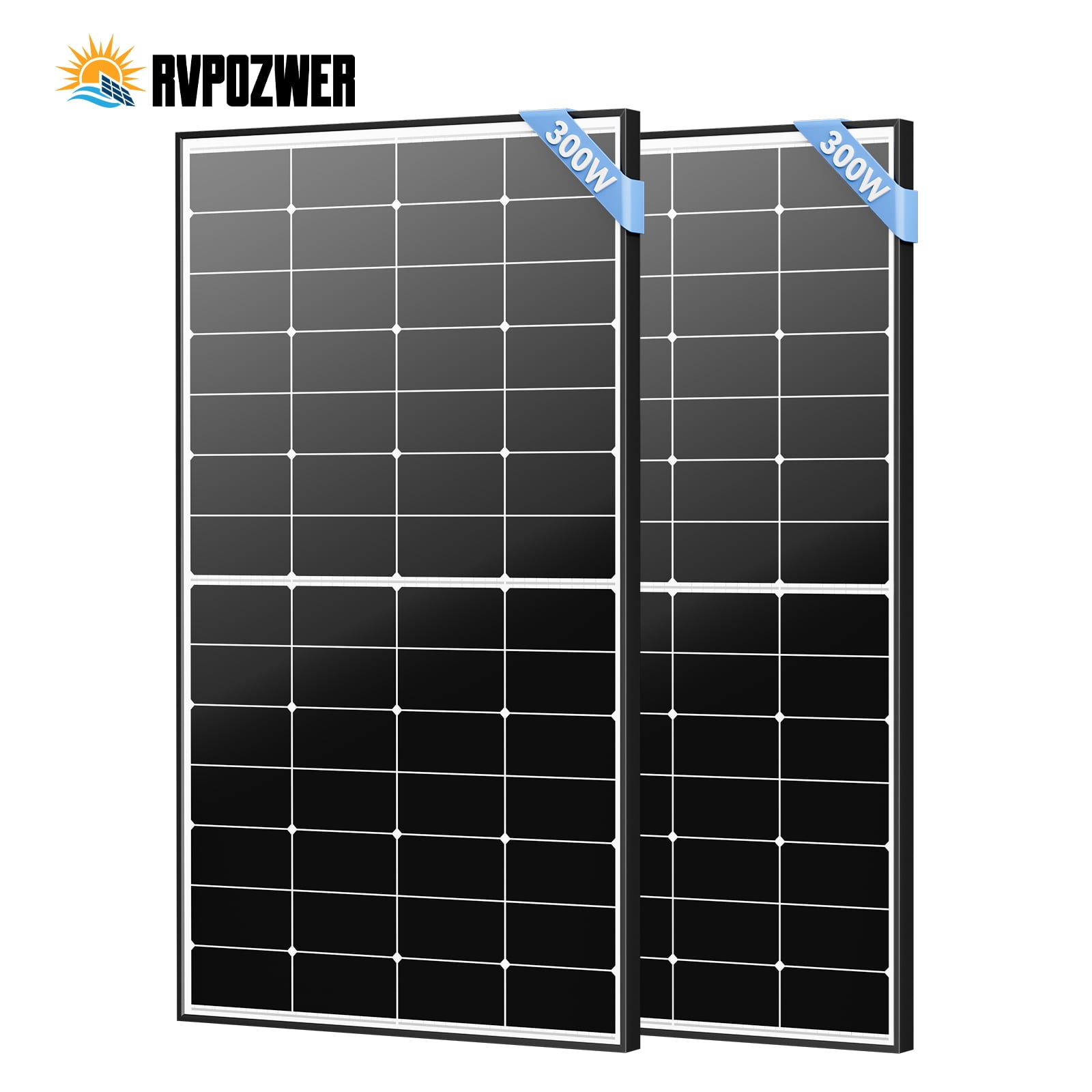 RVPOZWER 2pcs 300 Watt Solar Panels 12/24 Volt Monocrystalline PV Power Charger On/Off-Grid 600W Supplies for Rooftop Charging Station Farm Yacht and Other Off-Grid Applications