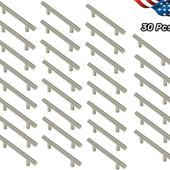 RVPOZWER 30PCS Brushed Nickel Kitchen Cabinet Pulls Stainless Steel Drawer T Bar Handles