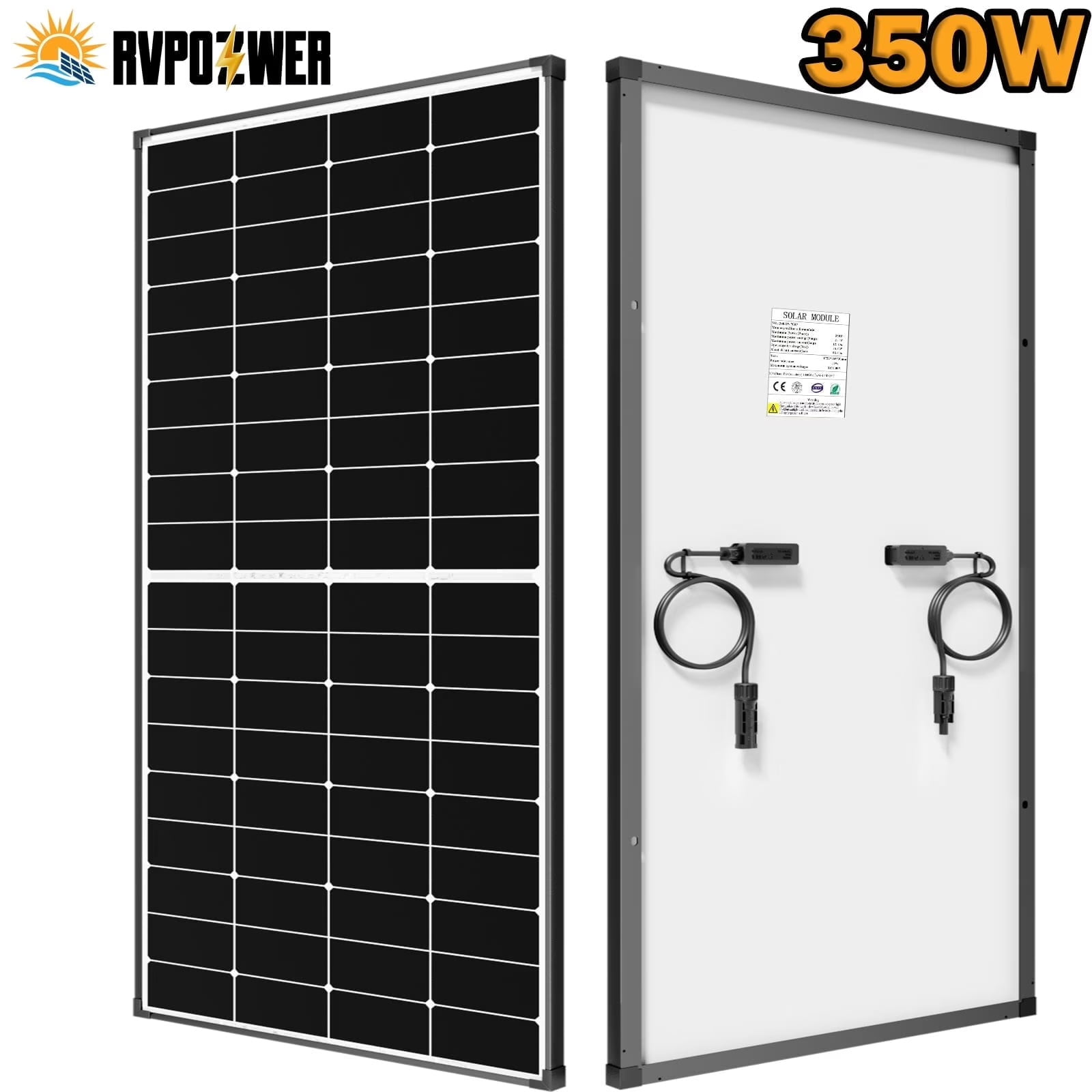 RVPOZWER 350W Solar Panel, 25.4% High Efficiency Monocrystalline, MC4 Connectors, IP68 Waterproof for 12V/24V Off-Grid, RV, Boat, Cabin, Camping, Lightweight Outdoor Solar Power