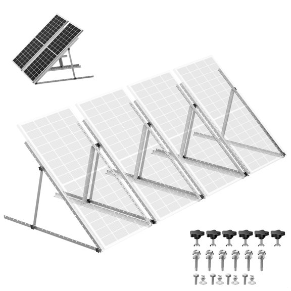 RVPOZWER 4-Pack Solar Panel Mount Brackets, 0-90 Adjustable Tilt Ground Mount System, 8 Bracket Legs for 100W-400W Solar Panels, RV, Camper & Off-Grid Solar