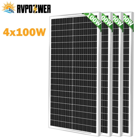 RVPOZWER 400W Solar Panels 4pcs 100 Watt 12V Monocrystalline Solar Panel Module for Off Grid PV Power for Home, Camping, Boat, Shed Farm, RV, 12V Battery, 4* 100W