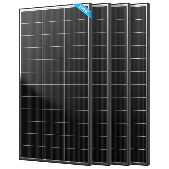 RVPOZWER Solar Panels 800W 12V/24V Bifacial Solar Panel Monocrystalline 4PCS 200W Off Grid Application Rigid 25% High Efficiency Solar Panel High Efficiency Durable for Homes Roof RV Boat Camping