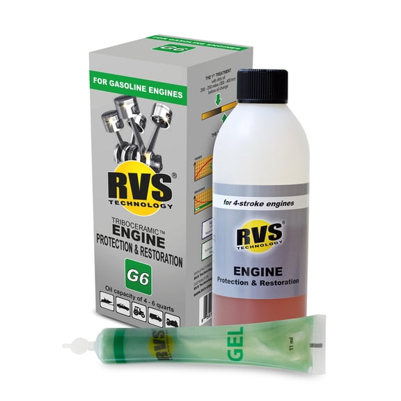 RVS Technology G6 Engine Treatment. For Gasoline Engines with an Oil Capacity up to 6 quarts. Restore and Protect Your Engine, Save Fuel, Increase Power. Safe for All Engines.
