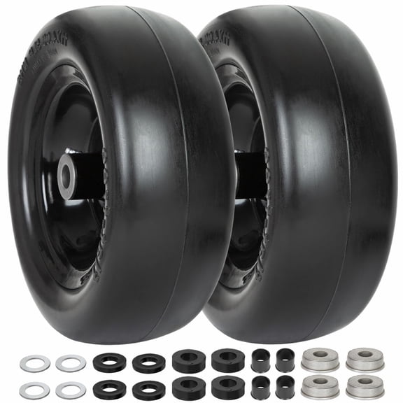 RVpunk 11x4.00-5 Lawn Mower Tire with Wheel, Flat Free Assembly, 3.4-4 in-4.5-5 in Centered Hub, Universal Fit, 2-Pack