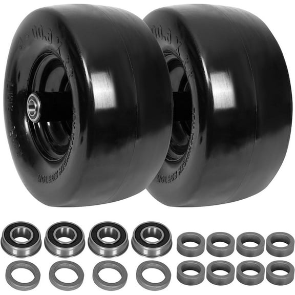 RVpunk 11x6.00-5 Lawn Mower Tire with Wheel Flat Free Assembly 5.9"- 8.1" Centered Hub Lawn and Garden Tire 2-Pack