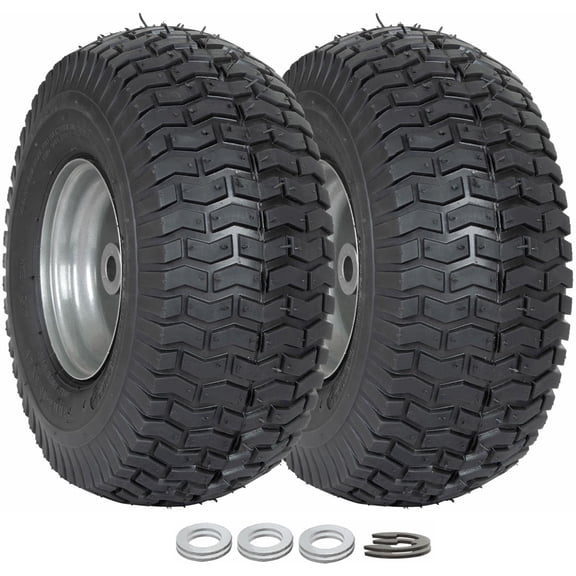 RVpunk 15x6.00-6 Tire with Wheel for Lawn Garden Mower Front Tires, Assembly, 3-in Centered Hub, 2-Pack