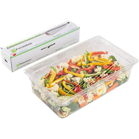 RW Base 18 Inch x 2000 Feet Cling Wrap 1 Roll Microwavable Cling Film - With Removable Slide-Cutter Clear Plastic Food Wrapping Film Securely Seal And Keep Food Fresh