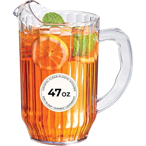 -RW Base 47 Ounce Beer Pitcher, 1 Durable Restaurant Pitcher - Hard Plastic, Serve Soda, Lemonade, Juice, Or Sangria, Clear Plastic Water Glass, For Bars, Parties, Homes,