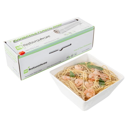 Restaurantware-RW Base 18 Inch x 2000 Feet Cling Wrap, 1 Roll Microwavable Cling Film - With Removable Slide-Cutter, Clear Plastic Food Wrapping Film, Securely Seal And Keep Food Fresh