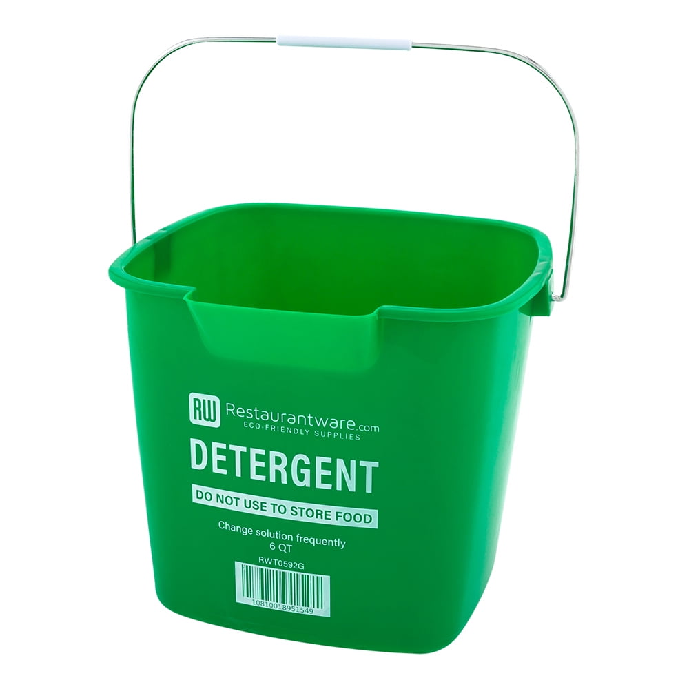 RW Clean 6 Qt Square Green Plastic Cleaning Bucket - with Plastic Handle -  8 1/2 x 8 1/2 x 7 1/4 - 1 count box